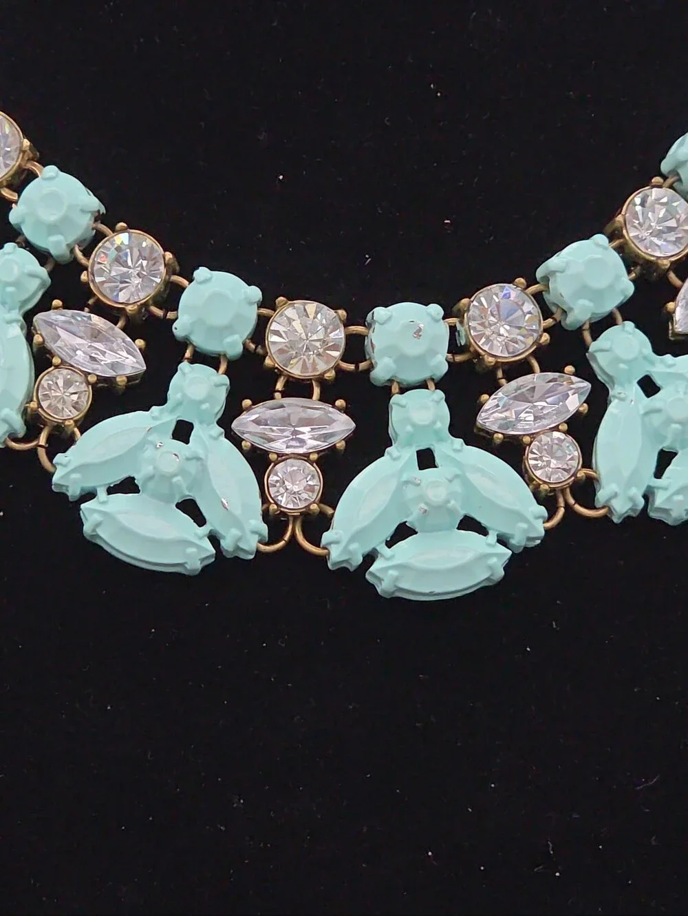 Sarah Templeman Camille Rhinestone Turquoise Enamel Bumblebee Statement Necklace